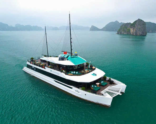 郵輪公司接送→Catamaran雙體船~蘭夏灣一日遊(水上溜滑梯、獨木舟、黑白洞穴、越式廚藝教室、下午茶)→渡假村Check in