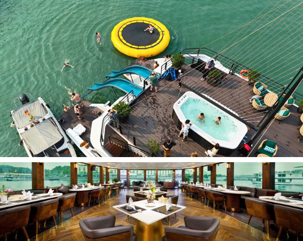 郵輪公司接送→Catamaran雙體船~蘭夏灣一日遊(水上溜滑梯、獨木舟、黑白洞穴、越式廚藝教室、下午茶)→渡假村內晚餐