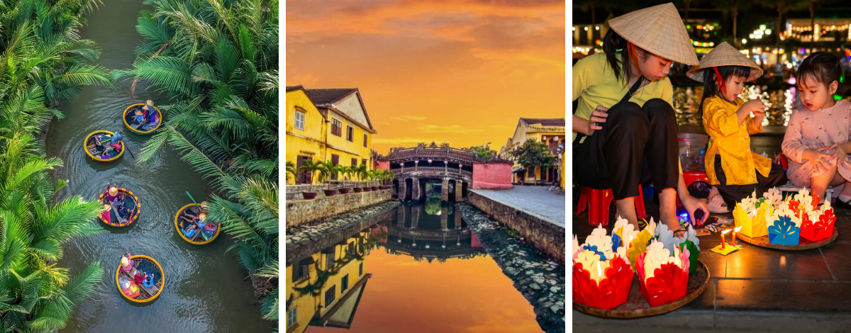 迦南島竹籃船→越式螃蟹海鮮火鍋→會安古鎮(推薦找一間特色咖啡廳~享受悠哉午後)→秋盆河遊船&水燈祈福
