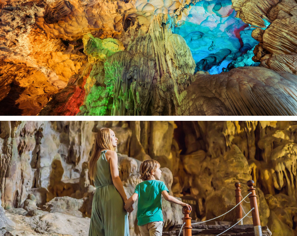 下龍灣遊船一日遊(驚訝! 鐘乳石洞、天井洞獨木舟、登頂英雄島)→小孩最愛~義大利麵