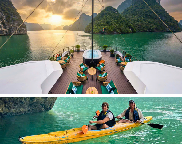 郵輪公司接送→Catamaran雙體船~蘭夏灣一日遊(水上溜滑梯、獨木舟、黑白洞穴、越式廚藝教室、下午茶)→渡假村內晚餐