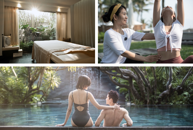 整日享受五星TIA渡假村(桑拿、健身中心、無邊際泳池、海灘日光浴)→渡假村內招牌按摩80分鐘→渡假村內晚餐