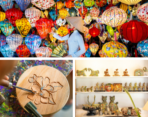 Lang Cui Lu藝術村(多項手作課可自費安排)→輕食午餐→世界文化遺產~會安古鎮→會安遊河+水燈祈福→古鎮風味餐