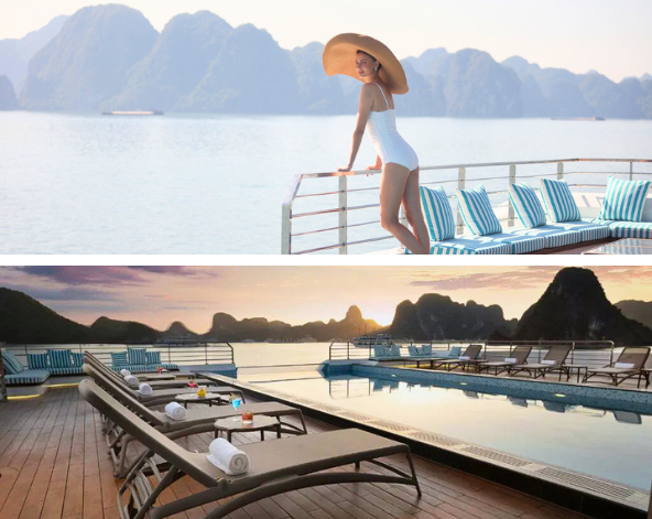 六星Grand Pioneer大先鋒號郵輪(晨間太極、天井洞、獨木舟、早午餐)→專車前往河內機場→台北