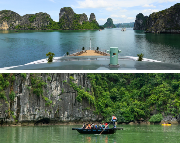 六星Grand Pioneer大先鋒號郵輪(晨間太極、天井洞、獨木舟、早午餐)→專車前往河內機場→台北