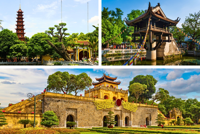 下龍市→河內→歐巴馬碳烤豬肉米線→經典河內觀光(巴亭廣場、一柱寺、昇龍皇城)→西湖鎮國寺→五星洲際飯店Check in→36古街&週末夜市