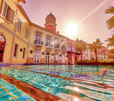 五星新世界渡假村內自由享樂(滑水道、私人沙灘、無邊際泳池)→地中海小鎮&日落親吻橋→小鎮夜市 